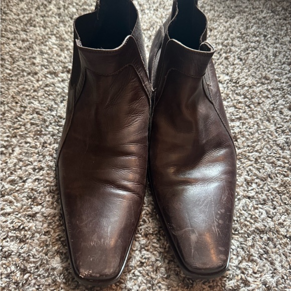 Men's Dark Brown Leather Ankle Boots - Picture 1 of 3